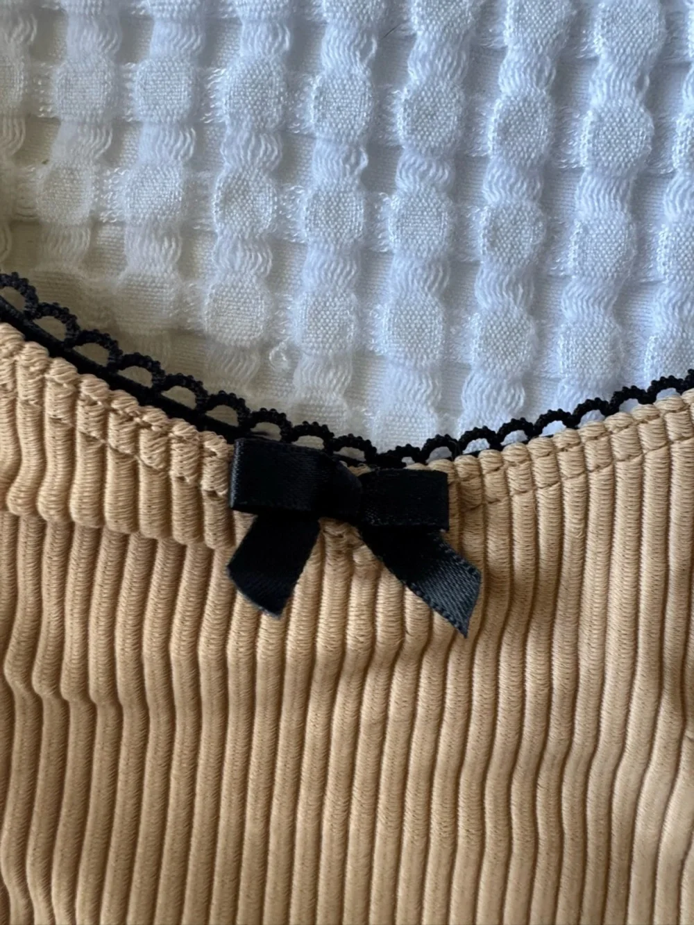 Frankie's Bikinis Tan Ribbed High-Cut Bottom with Black Trim